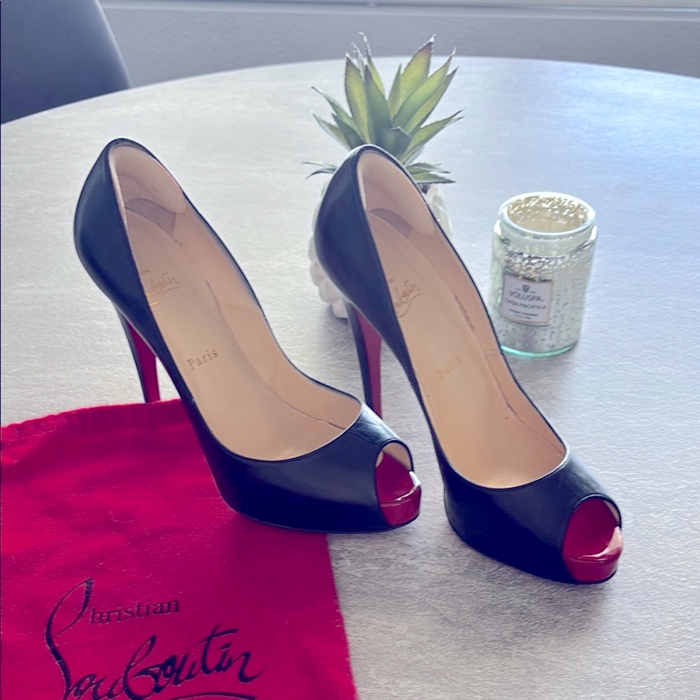 Christian Louboutin Black and Red Peep Toe Heels